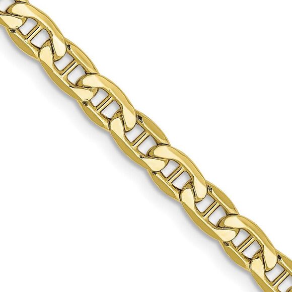 4mm 10K Yellow Gold Hollow Anchor Chain Necklace 24 Inch